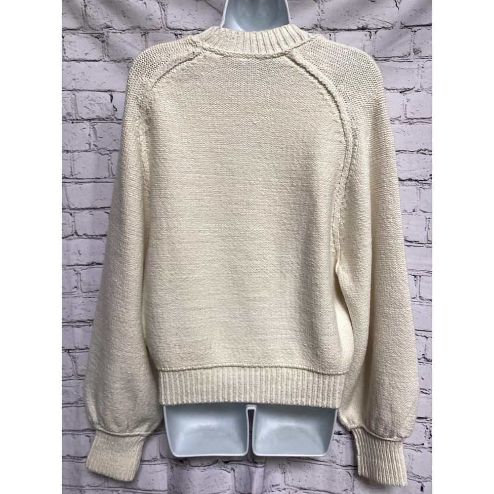 Free People Cream Ivory Balloon Sleeve Raglan Knit Sweater Medium - Picture 3 of 4